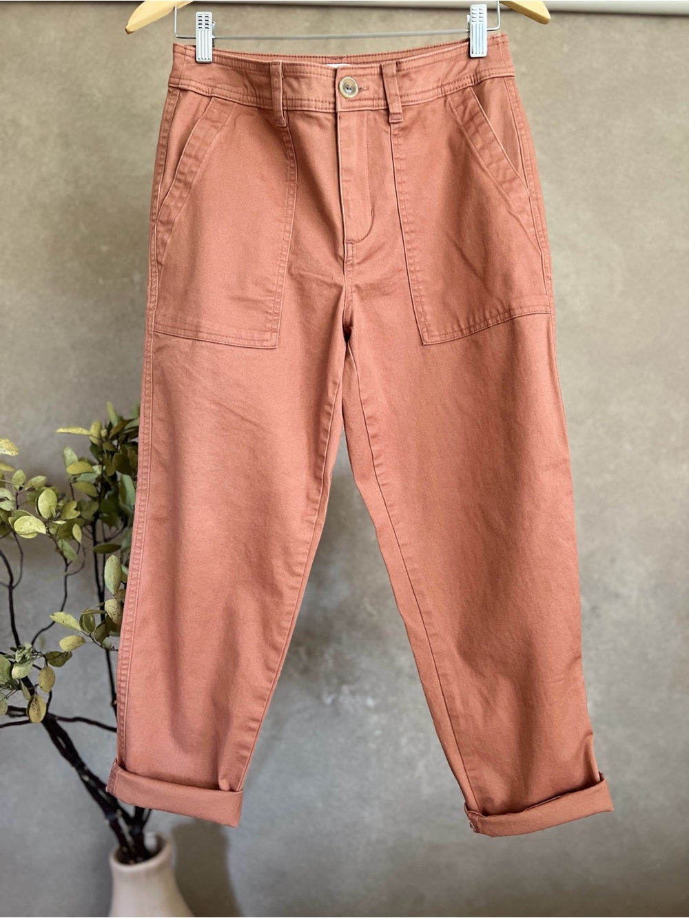 Women’s Relaxed Cuffed Utility Chino Pants in Dusty Terracotta Orange